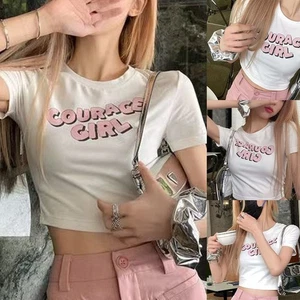 Women Summer Slim Letter Print Short Sleeve TShirts for Hot Girl Style - Picture 1 of 44