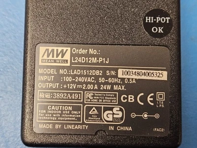 L24D12M-P1J  Mean Well  Adaptor Type C Plug 12V 2A 24W LAD1512DB2 Linearity - Image 1 of 4