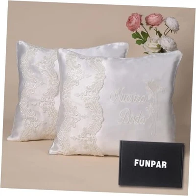 Juego de 2 fundas de almohada de rodillas para boda, 17 x 15 premium satinado y encaje, blanco Foto 1 de 4