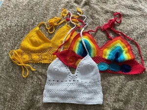 Crochet Bralettes X 3 Hippie 70’s Retro - Picture 1 of 3