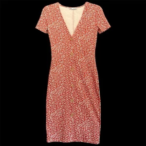 Zara Ditsy Floral Midi Dress Small Red Fitted Button Front Daisy Dainty Romantic - Picture 1 of 12