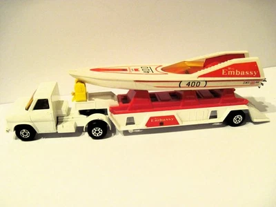Matchbox Super Kings K-27 RARE CHROME ? ! Embassy Powerboat Transporter Toy Boat - Image 1 of 4