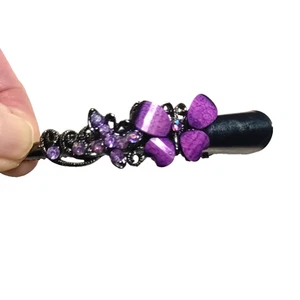 Hair Barrette Clip Purple Butterfly Silver Tone - Picture 1 of 4