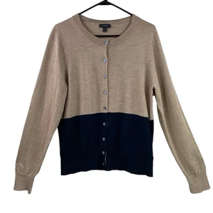 J. Crew 100% Merinowolle Strickjacke Pullover Gr. XL hellbraun schwarz klassisch - Bild 1 von 6