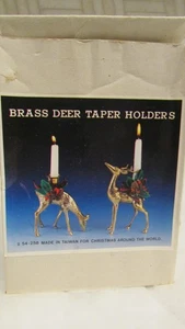 Vtg MCM Pair Solid  Metal Brass Reindeer Buck Doe Deer Taper Candle Holders 6" - Picture 1 of 4