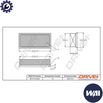 AIR FILTER DP1110.10.0695 FOR MITSUBISHI COLT/VI/CZC/Convertible SMART 1.3L 4cyl - Imagem 1 de 4