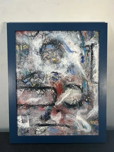 Abstract Textured Painting by Sumrow Framed 22x18 Modern Expressionist Art - Picture 1 of 12