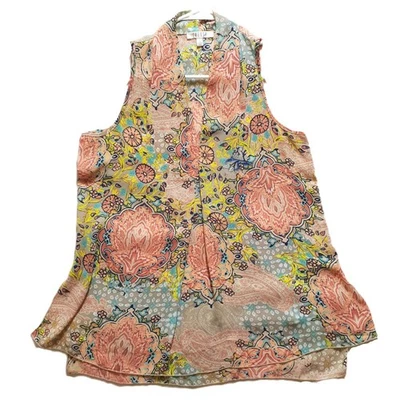 Top Spense S Blouse Women Sleeveless Floral Split Hem Sheer - Image 1 of 4