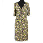 Boden Green Tan Floral Lyocell A-Line Midi Dress V-Neckline Short Sleeves Sz 8 M