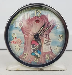 Woody Woodpecker: Woody's Cafe Animated Vintage Alarm Clock - 1960's HONG KONG - Picture 1 of 11