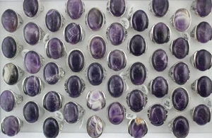 Wholesale Lots 35pcs Big Purple Amethyst Stone Oval Style Women Fashion Rings - Picture 1 of 9