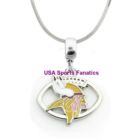 NFL Minnesota Vikings Football Logo Pendant Necklace On A 925 Snake Chain Cover