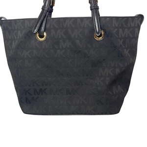 Michael Kors - Black Gold MK Logo Print Shoulder Bag / Purse / Handbag Carry All - Picture 1 of 8