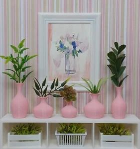 🌺 5 PINK VASES accessories DECOR doll DIORAMA prop MINI 1/6 scale for BARBIE - Picture 1 of 3