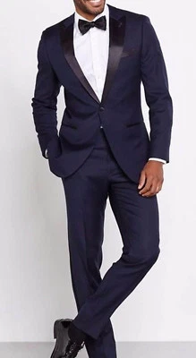 Hombres Azul Diseñador Novios Boda Esmoquin Formal Cena Trajes Blazer Abrigo Pantalón Foto 1 de 2