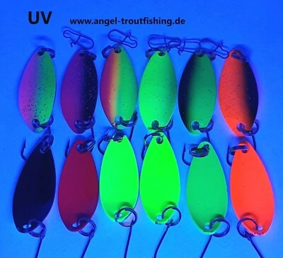 UV 6x 3,3 g Trout Spoon Set Japanblinker Forellenblinker Schlepplöffel Barsch - Bild 1 von 4