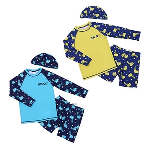 Kids Boys Bathing Suits Long Sleeve Swimsuit Quickly Dry Swimwear Swimming Hat - Picture 1 of 34