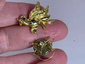 Lot of 2 Mix Bird on Branch & Dove Outline Vintage Gold Pin Tack Brooch V-4333# - Bild 1 von 3
