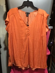 JNY Jones New York Womens Short Sleeve Orange Blouse Size 2X - Picture 1 of 5