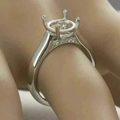 8mm Round-Cut Solitaire Lab-Created Semi Mount Engagement Ring 14K White Gold FN - Image 1 of 4