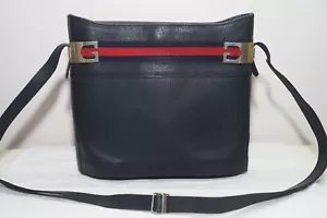 BORSA A TRACOLLA GUCCI OPHIDIA90 SECCHIO PELLE blu BORSA A TRACOLLA-rossa a righe blu-G LOGO ORO - Foto 1 di 13