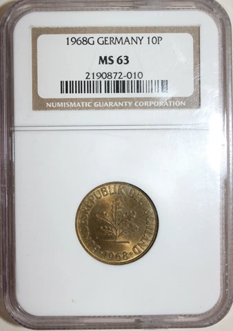 Germany 1968 G10 Pfenning NGC MS 63 Cover