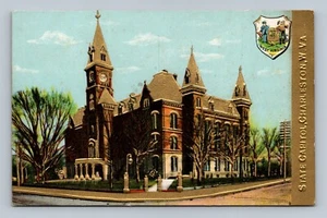 Charleston West Virginia State Capitol Crest Postcard 1900s Embossed Gold - Picture 1 of 2