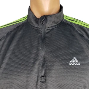 Adidas Clima365 1/4 Zip Pullover Mens Large Black Performance Shirt Green Trim - Picture 1 of 5