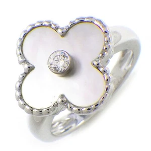 Anillo Van Cleef & Arpels Vintage Alhambra Diamante Concha Blanca 750WG #49 US4.75 - Imagen 1 de 8