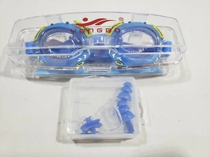 Swim Goggles Swimming Goggles Anti Fog UV Protection Ear Plugs Nose Clip Blue  - Picture 1 of 6