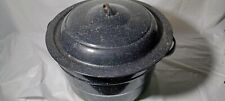 Granite ware enamelware canning pot with rack black speckled utility 8" tall