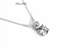 Genuine 925 Sterling Silver Cubic Zirconia Heart Solitaire Pendant Necklace 18"