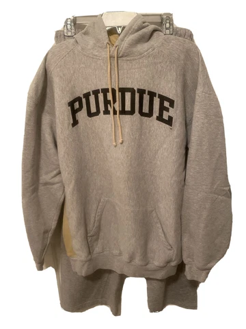 Purdue University Sweat Suit Grey Gold Size XL 2 PCS Hoodie & Open Leg Pants Cover