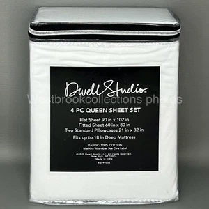 Set lenzuola Dwell Studio QUEEN 4 pezzi cotone tasche extra profonde ~ BIANCO TINTA UNITA - Foto 1 di 6