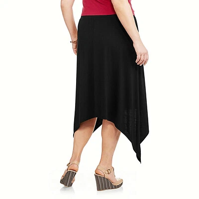 WOMENS PLUS 2X (18W-20W) ELASTIC WAIST SHARKBITE HEM STRETCH MAXI SKIRT, BLACK - Image 1 of 3