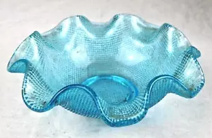 Ciotola vetro blu MCM vintage piatto caramelle arruffato vittoriano opalescente Fenton? Art - Foto 1 di 5