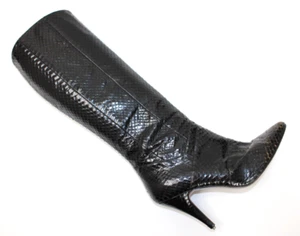 Vintage 80s Black Snakeskin Pointed Toe High Heel Boots Women's Size 40 *AS IS - Picture 1 of 18