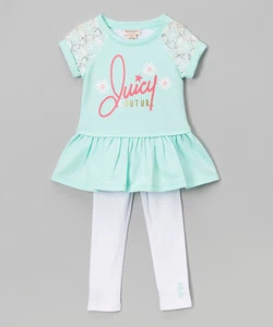Camiseta y Leggings Juicy Couture Como Nuevo Verde y Blanco con Volantes 4T 5 6 Precio de venta sugerido por el fabricante $64 Nuevo con Etiquetas - Imagen 1 de 1