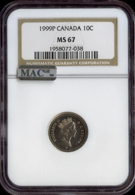 1999 p Canada 10 Cents 10C NGC MS67 MAC - Quality - Image 1 of 2