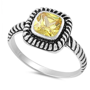 Yellow CZ Vintage Rope Twist Halo Ring New .925 Sterling Silver Band Size 6 - Picture 1 of 3
