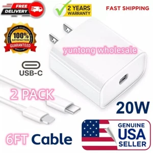 2-Pack 6FT USB-C Charge Cable PD 20W Wall Charger For iPhone 8 X XR XS 11 12 13 - Picture 1 of 12