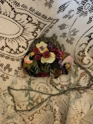 Vtg Mary France Velvet Floral Vines & Beads Embellished Small Shoulder Hand Bag - Image 1 of 4