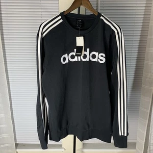 Adidas Mens Black White Graphic Three Stripe Crew Neck Sweatshirt Sz Lg SKU #53 - Picture 1 of 7