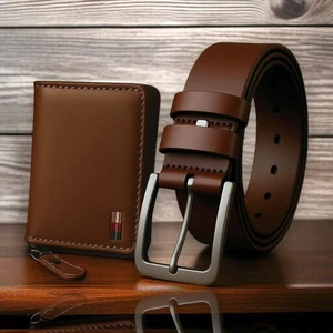 Men’s ,Branded Leather Belt and Wallet Set Stylish Gift for Casual or Dresses - Picture 1 of 4