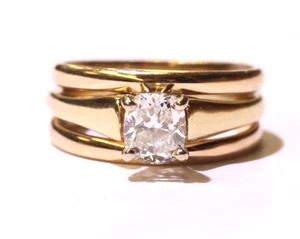 Anello di fidanzamento GIA oro giallo 14 carati 1,00 ct taglio cuscino diamante fede nuziale 6,3 g - Foto 1 di 10