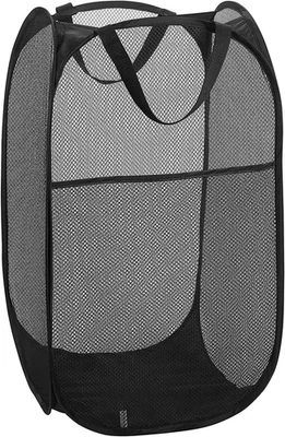 Mesh Pop-Up Laundry Hamper Black Collapsible Basket with Handles 14x14x23 - Image 1 of 4