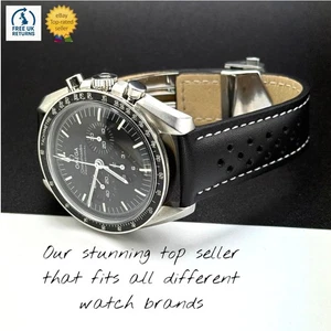 Omega Speedmaster Moonwatch Cuero Genuino Perforado Reloj Carreras Correa - Imagen 1 de 20