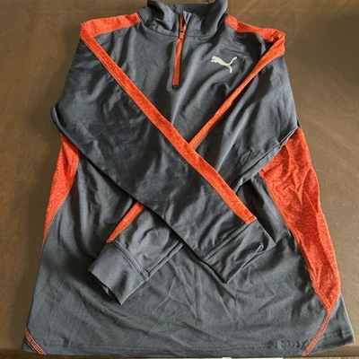 PUMA Sport Lifestyle Shirt Grey With Orange Stripe Sleeves Boys Size Large 14/16 - Image 1 of 4