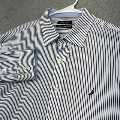 Nautica Shirt Mens 16.5 32/33 Blue White Striped Classic Fit Long Sleeve Cotton - Image 1 of 4