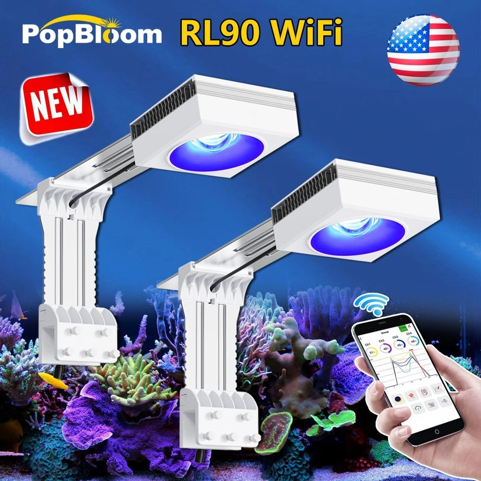 PopBloom RL90 WiFi Marine LED Aquarium Reef Light Full Spectrum Coral Reef Light - Image 1 of 4